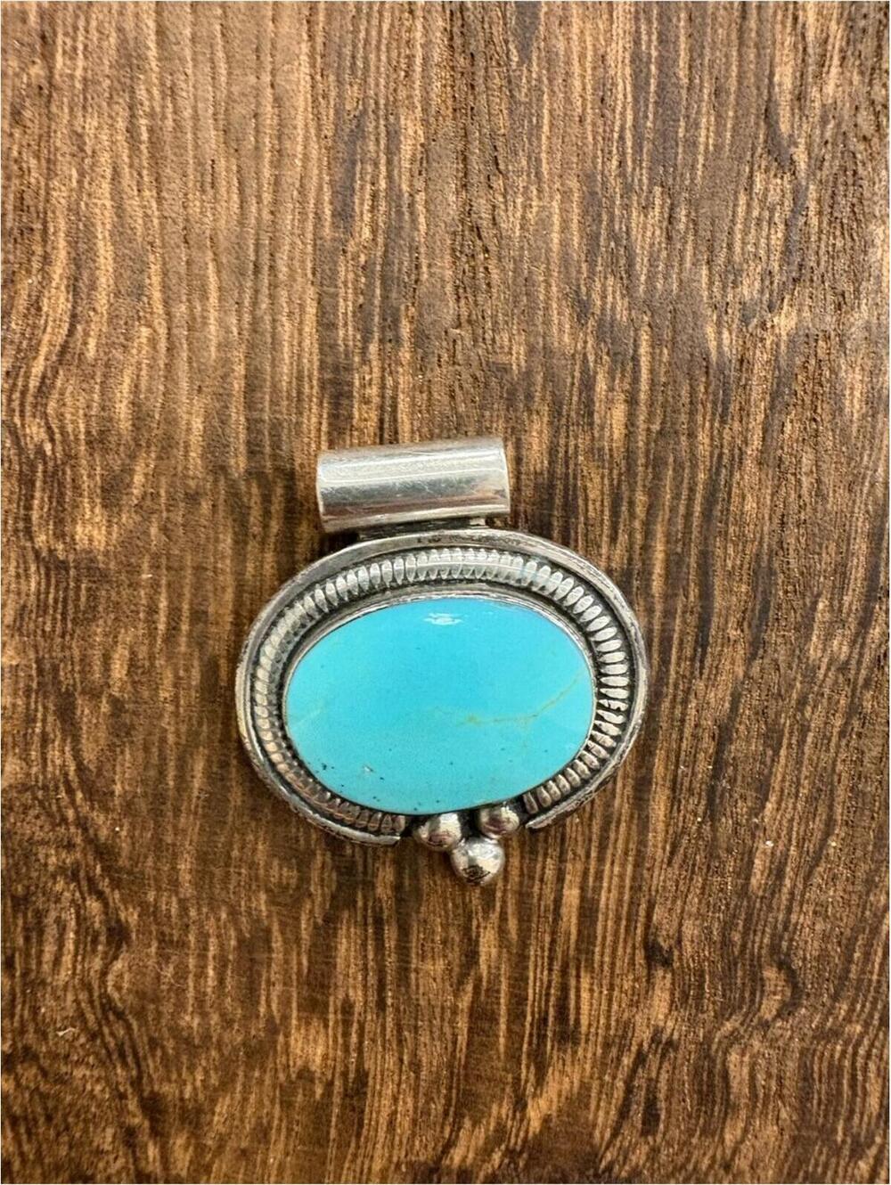 Vintage Mexico Sterling Silver Turquoise Oval Pendant